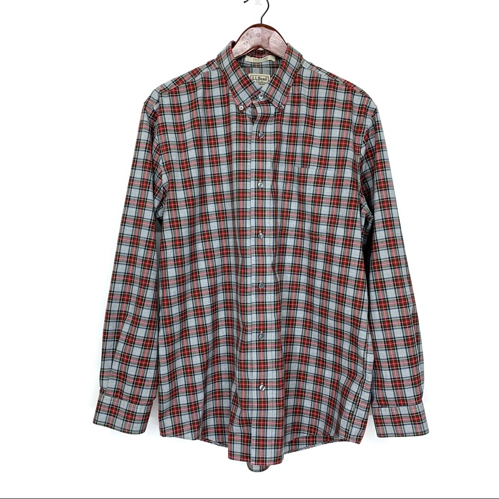 L.L. Bean Plaid Wrinkle Free Slightly Fitted Button Down Long Sleeve Dress Shirt